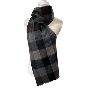 Hickey Freeman Plaid Double-Face 100% Cashmere Scarf Gray/Brown/Black $125 NWT